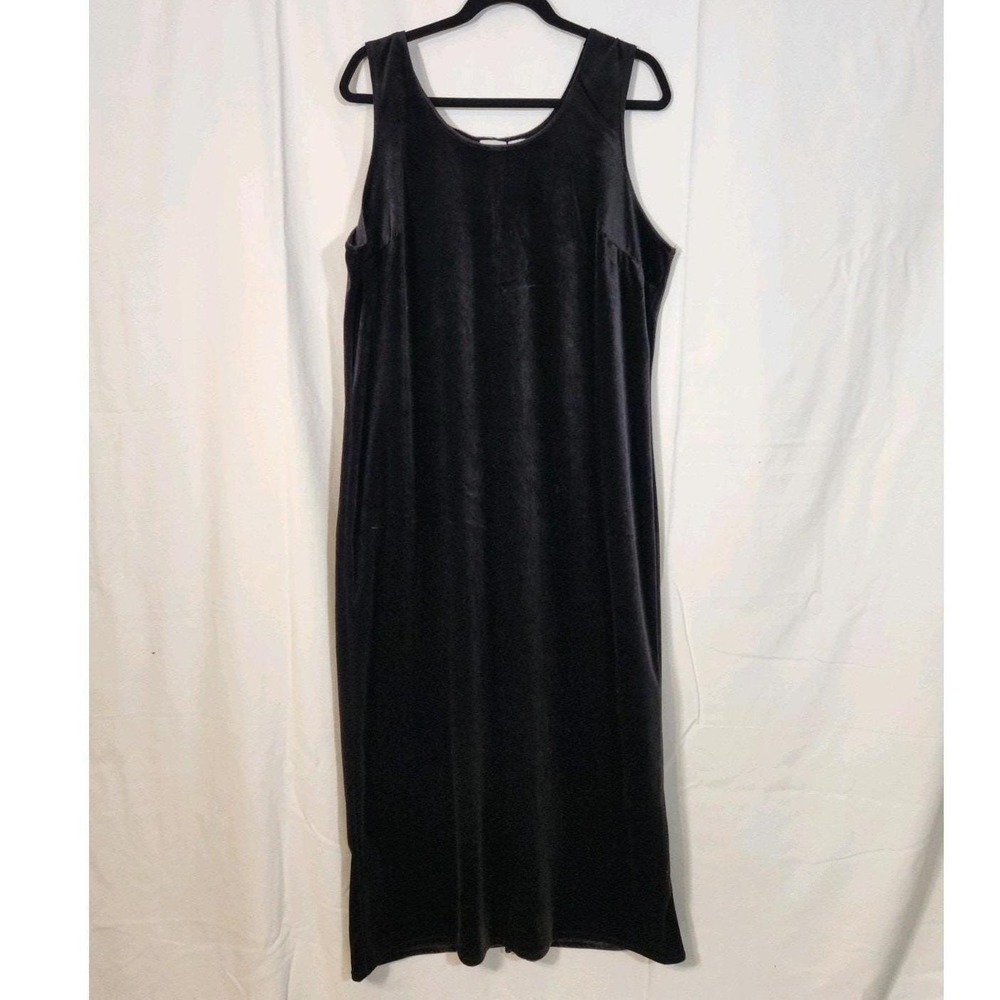 Vintage 90s Carolina Colours Size 14 Black Velvet Sleeveless Stretch Maxi Dress